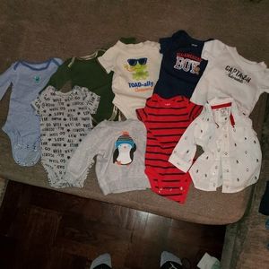Lot of 9 0-3 Mo boys infant onesies and shirts